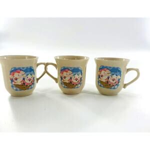 Tienshan Stoneware PIG PALS pink & blue 3.25" teacups SET OF 3